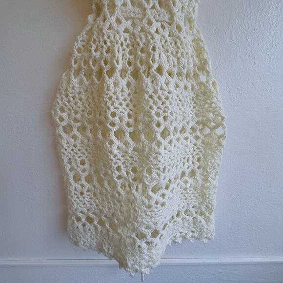 Handmade Crochet Sleeveless Cardigan Vest Ivory Tie Waist – One Size Boho Layer - Picture 7 of 8